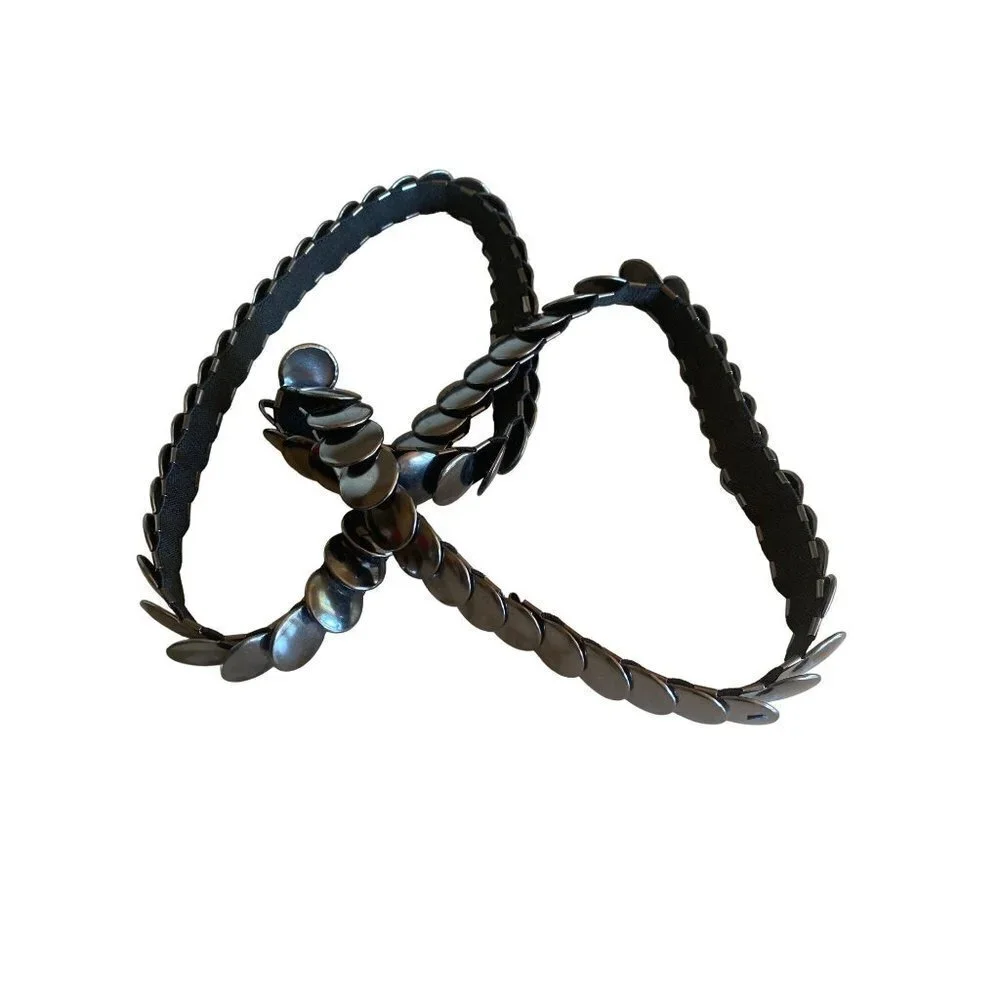 Gunmetal Gray Metal Elastic Waist Belt‎ Large